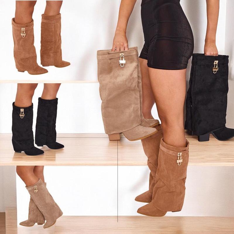 Women Suede Calf Boot Long Stretch Elastic Gusset Strap Warm Winter Boots Shoes Girl Footwear 0