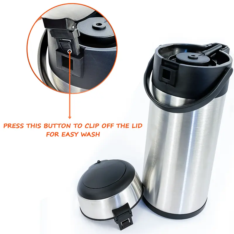 2X 5L Air Pot Tea Flask Pump Action Vacuum Insulated Safety Lock Carry Handle Drinkware Stainless 2