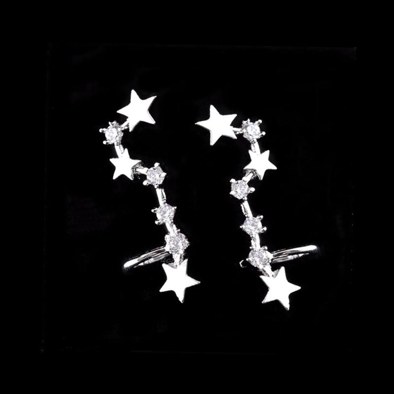 Sterling Silver CZ Celestial Stars Ear Pin Crawler Climber Earrings 2