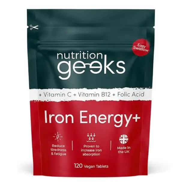 Iron Energy+Iron Tablets High Strength Tablets with Vitamin C, B12 & Folic Acid - 120 Vegan Supplements for Women and Men - 14mg Iron Vitamin for Enhanced Energy Support & Increased Absorption | UK
