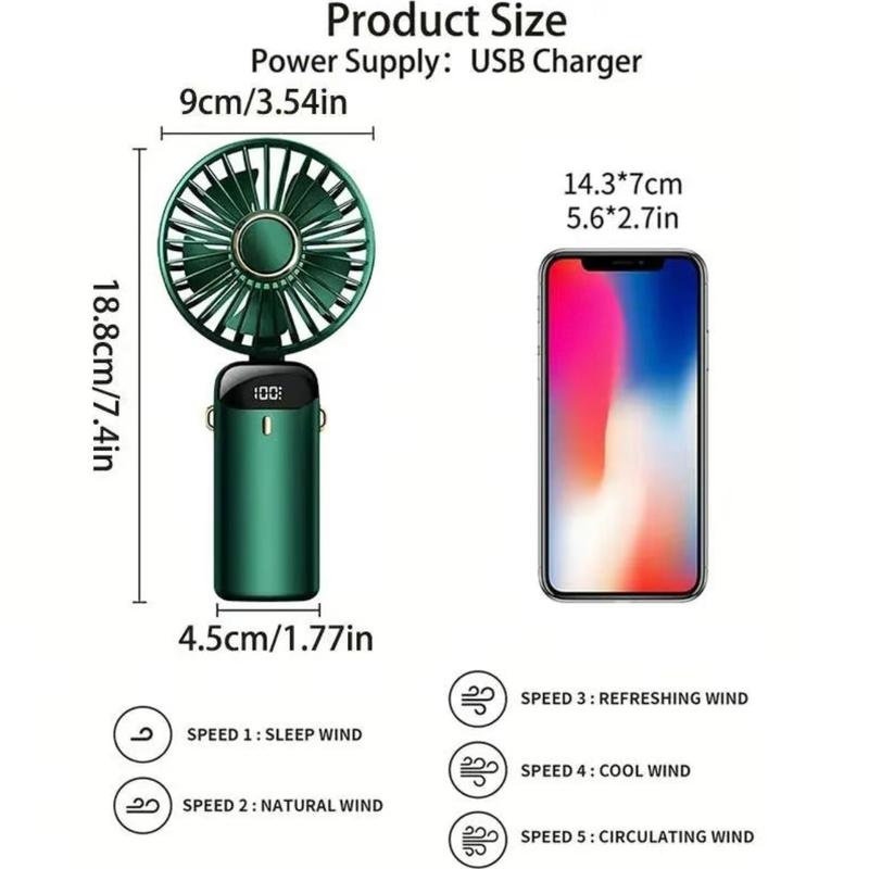 Portable Fan, USB Charging Handheld Fan, Personal Mini Fan with Adjustable 5 Wind Speeds, Cooling Fan with LED Power Display for Office 2