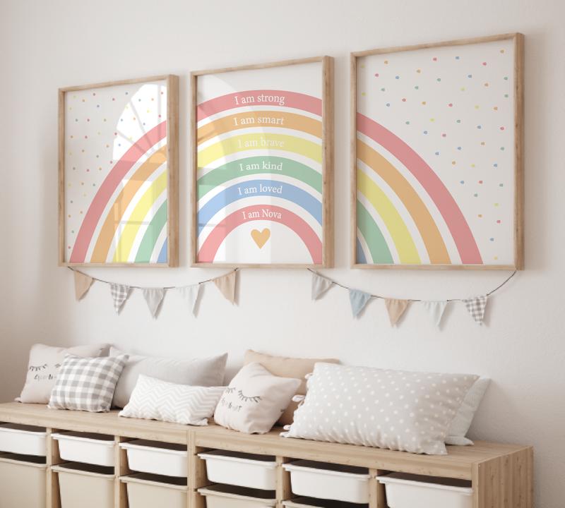 Set of 3 Girls Rainbow Prints, Affirmation Girls Prints, Rainbow Nursery Wall Art, Bright Colours, I am Print, Personalised Name Print, Girls Bedroom Print Playroom, Girls Room Decor, Girls Room Makeover Gift Photo Poster Satin etsy  prints 4