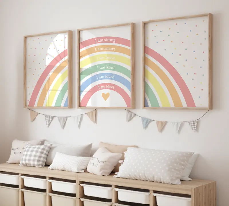 Set of 3 Girls Rainbow Prints, Affirmation Girls Prints, Rainbow Nursery Wall Art, Bright Colours, I am Print, Personalised Name Print, Girls Bedroom Print Playroom, Girls Room Decor, Girls Room Makeover Gift Photo Poster Satin etsy  prints 4