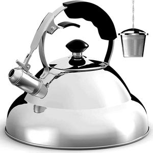 Willow & Everett Stainless Steel Whistling Tea Kettle 3L Induction & Gas Stove with free Loose Leaf Tea Strainer Drinkware Jugs Aluminium Retro Silicone