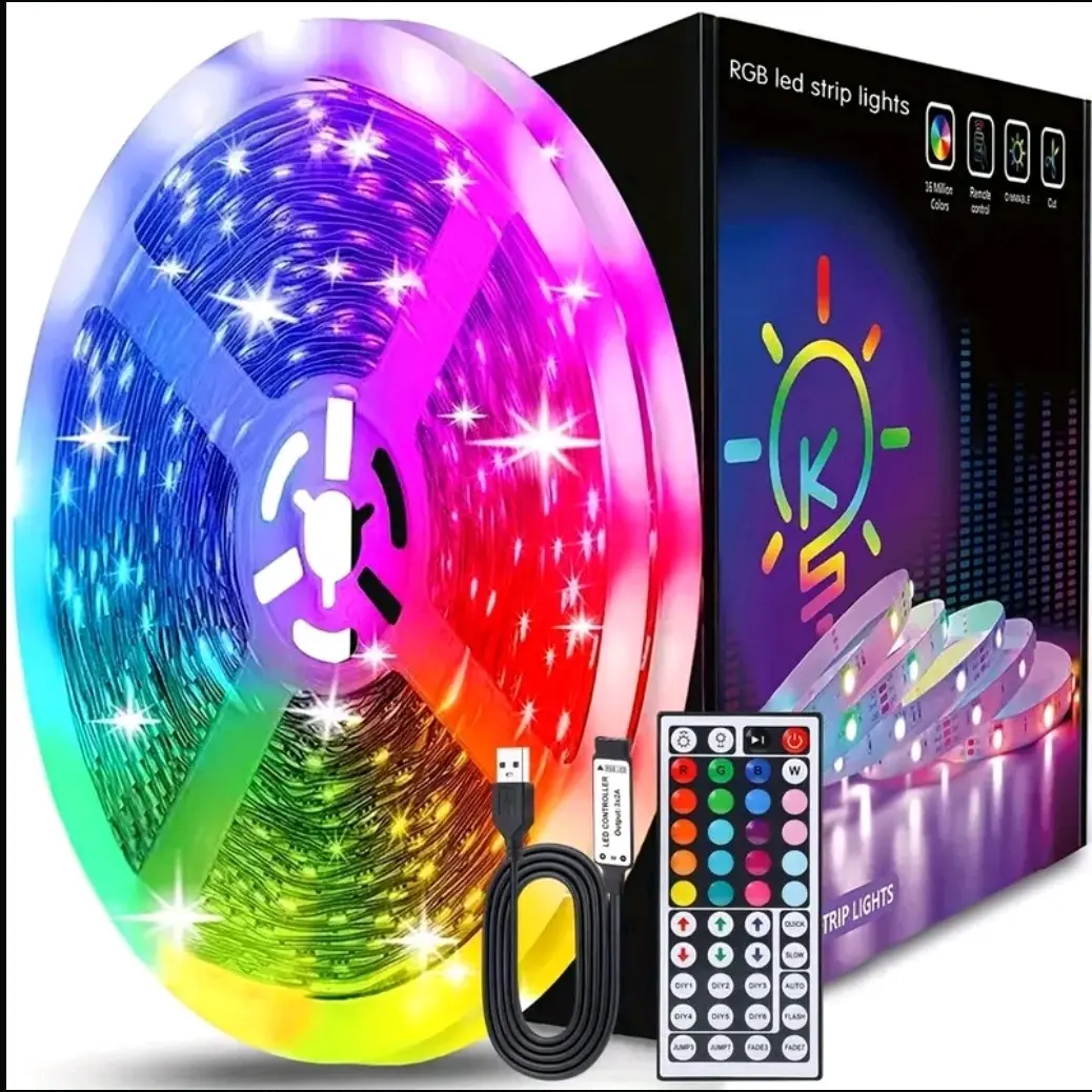 10M 44-Key Remote Control 20 Colors Multi-Color USB Powered LED Strip Lights with Infrared Sensor, Non-Rechargeable Button Battery Operated, 8 Brightness Levels, 6 DIY Color Changing Strip Lighting Kit for Bedroom, Living Room, Christmas Party Decor,