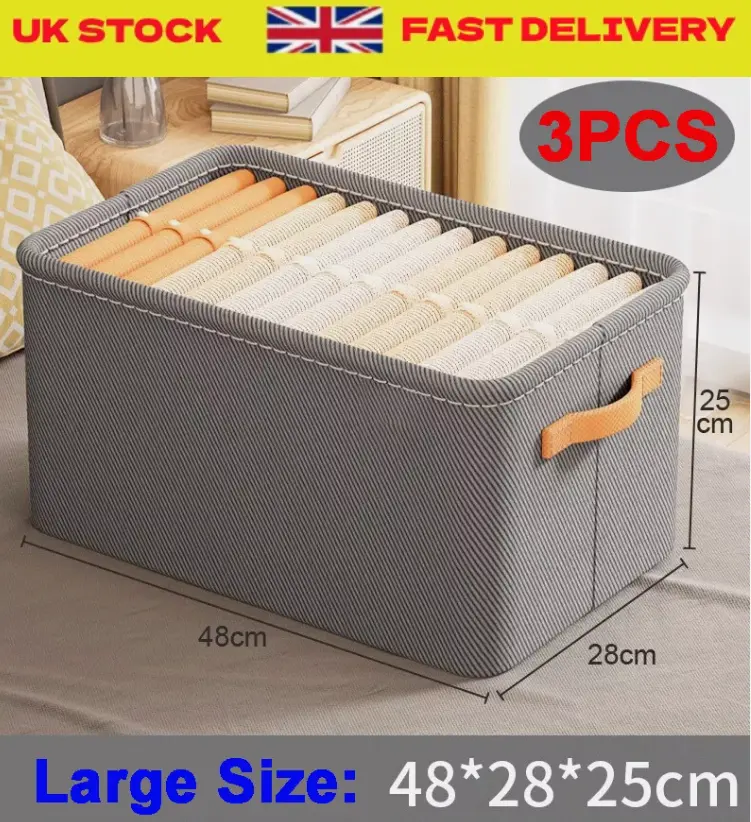 3 Packs Foldable Storage Boxes Large Folding Fabric Clothes Baskets for Wardrobe Organiser