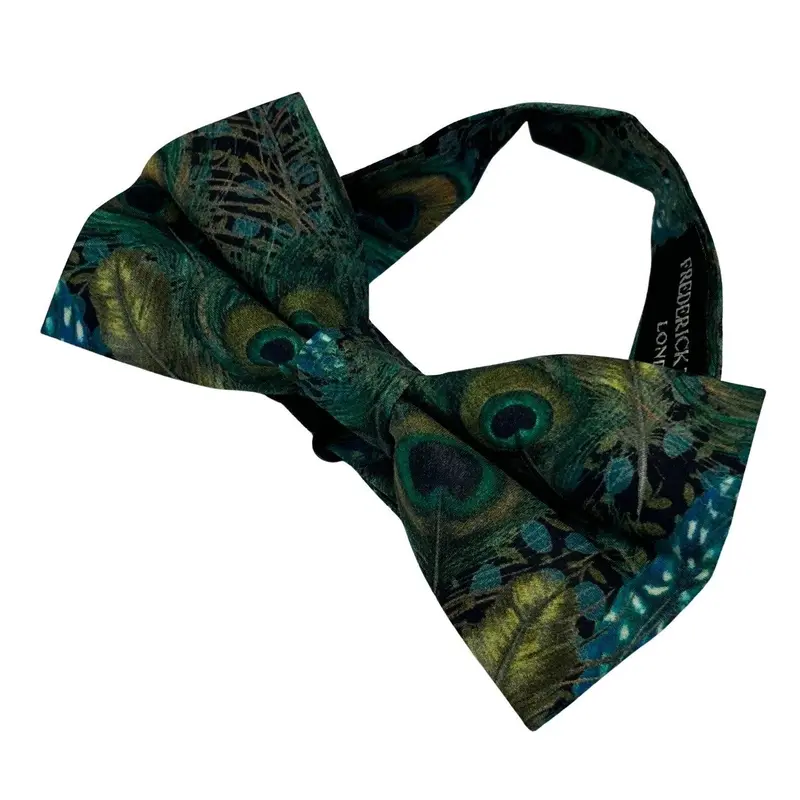Liberty style peacock feather design adult bow tie and matching pocket square 1