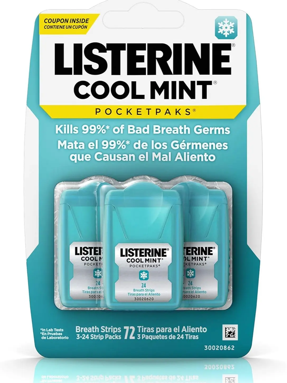 Listerine - Pocketpaks, Oral Care Strips, Cool Mint - 72 Strips Mouthwash Daily Pack
