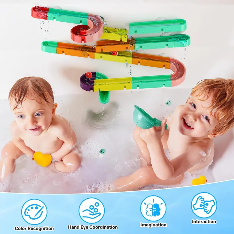 44Pcs Toddler Bath Toys - Bath Toys for 2 3 4 Year Olds, Track Game Kids Bath Toys for 3-5 Year Old, Birthday Gifts for 2 3 Year Old Boys Girls 2