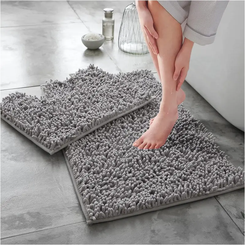 Loop 2 Piece Bath Mat Set, Non Slip Super Absorbent Microfibre Chenille Bathroom Mat Set,  Rug Mat, Regular and Extra large 7