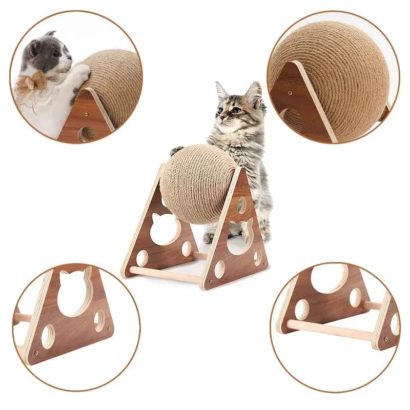 Livingandhome 360-degree Rotatable Cat Scratching Ball Natural Sisal Board Scratcher Pet Toy - Furniture Protection & Claw Grinding 4