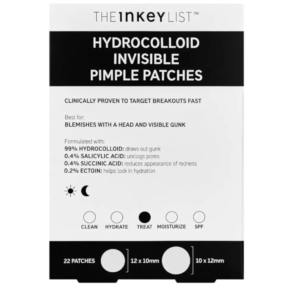 INKEY List Hydrocolloid Invisible Pimple Patches with Salicylic Acid and Ectoin for All Skin Types - Soothing, Skincare Acne Redness