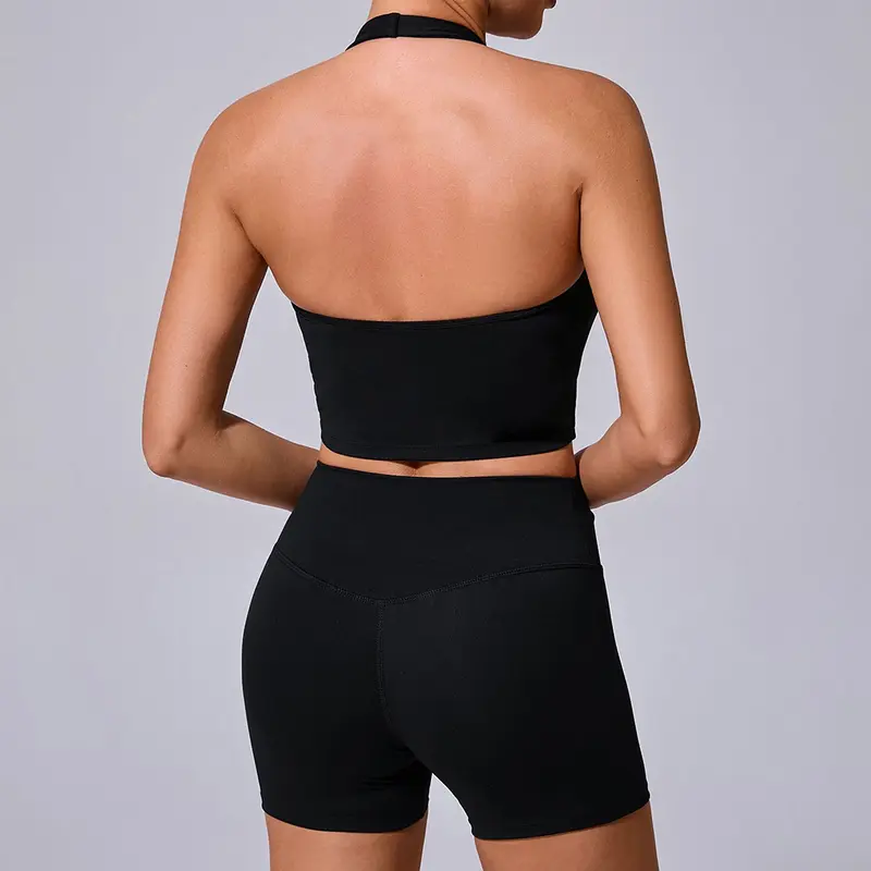 Yoga Leggings Set Women Seamless Yoga Set 2 Pieces Push Up Shorts Halter Sports Bra Workout Sets Gym Clothes 3
