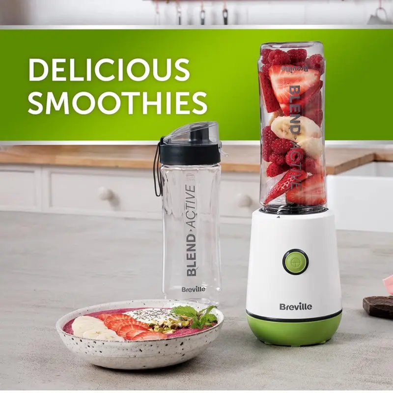 Breville Blend Active Personal Blender & Smoothie Maker | 350W | 2 Portable Blend Active Bottles (600ml) | Leak Proof Lids | White & Green [VBL246] 2