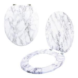 Anika Marble Effect Toilet Seat / Easy to Clean / Chrome Hinges / Easy Installation / 43cm x 37.5cm /