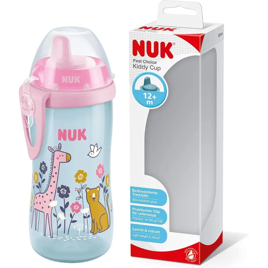 Kiddy Cup Toddler Cup | 12+ Months | 300 ml | Leak-Proof Toughened Spout | Clip & Protective Cap | BPA-Free | Pink - for Baby Girls