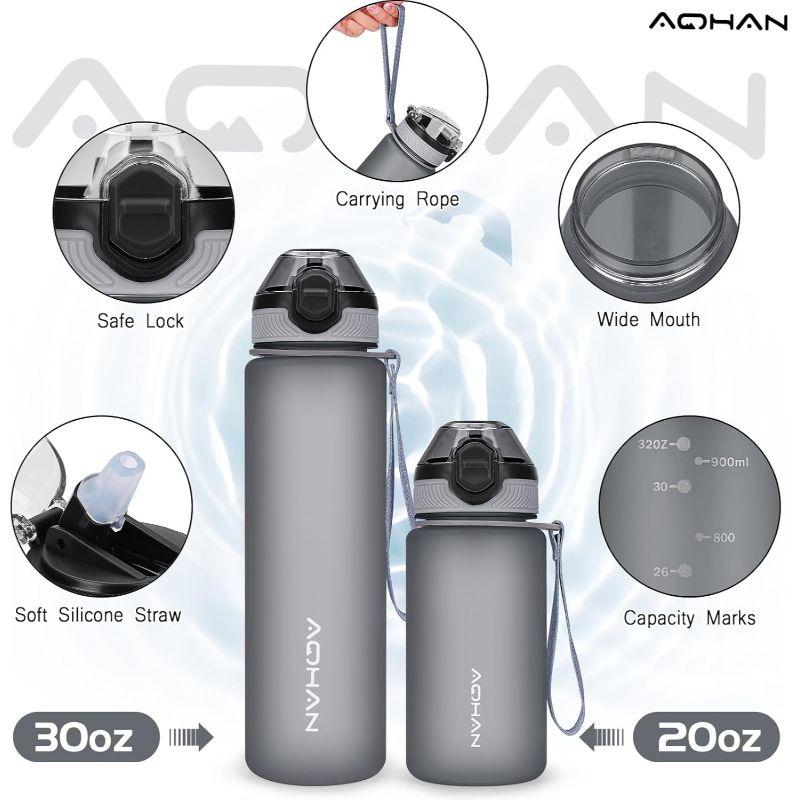 Water Bottle 1L with Leak Proof Flip Top Lid, BPA Free Sport Drinking Bottle with Straw, Dishwasher Safe Water Bottle Non-Toxic Water Jug with Carrying Strap 1