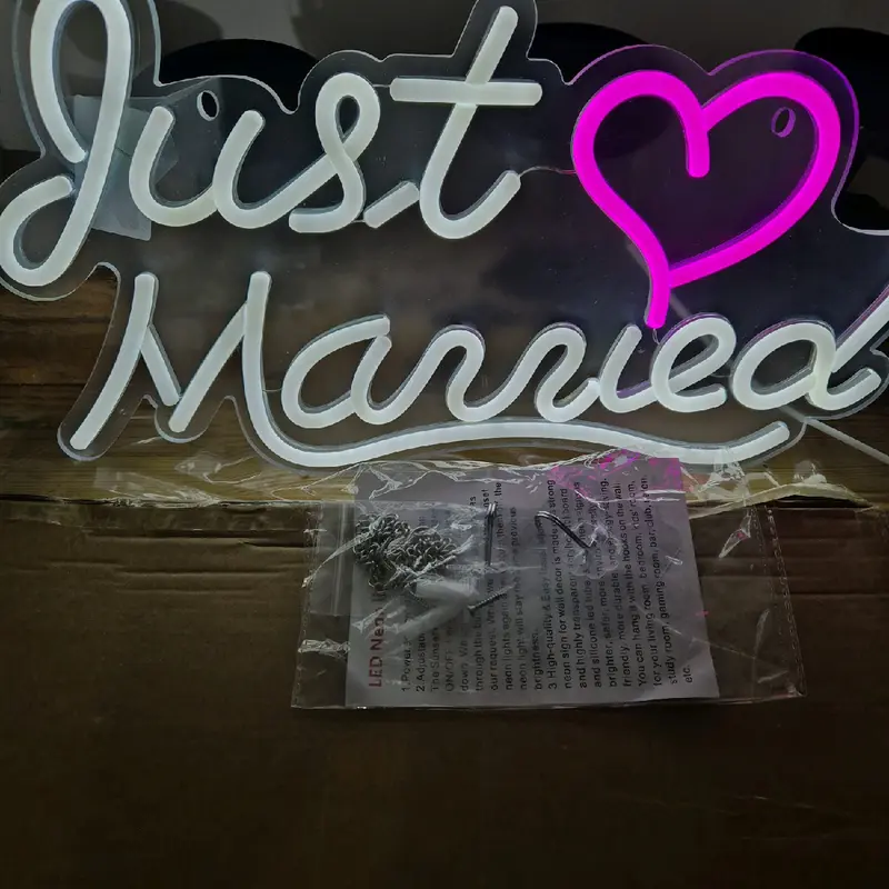 Just Married Neon Sign - Adjustable Light Brightness - Wedding Decor - White and Pink Celebration Gift Couple- Home decor- Couple gift- Party decor 1