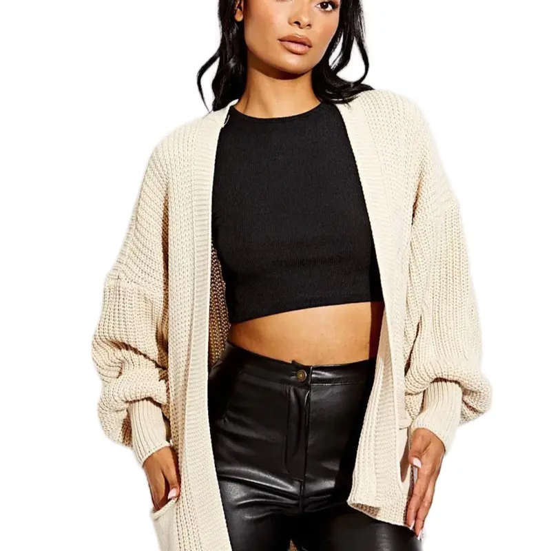 Women's Short Balloon Sleeve Knit Cardigan - Comfortable and Stylish - Womenswear, Knitwear Knitted Ladies 4