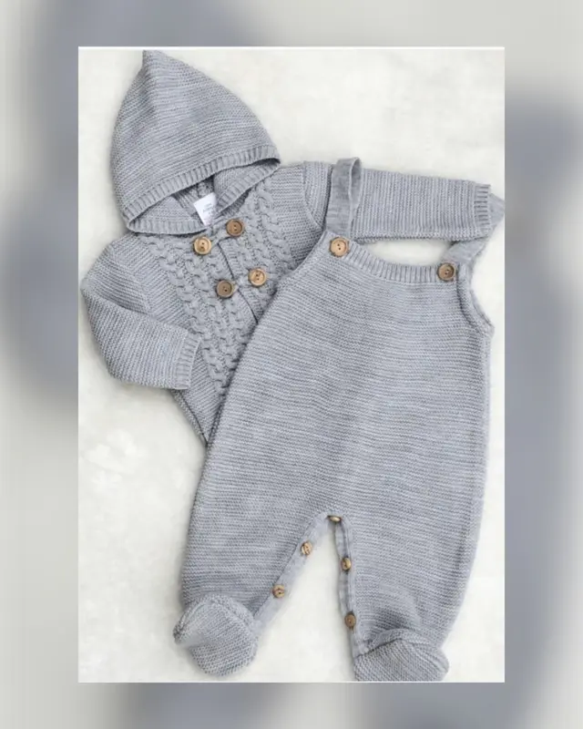 KNITTED DUNGEREES JACKET BABIES PINK BLUE GREY BISCUIT 3