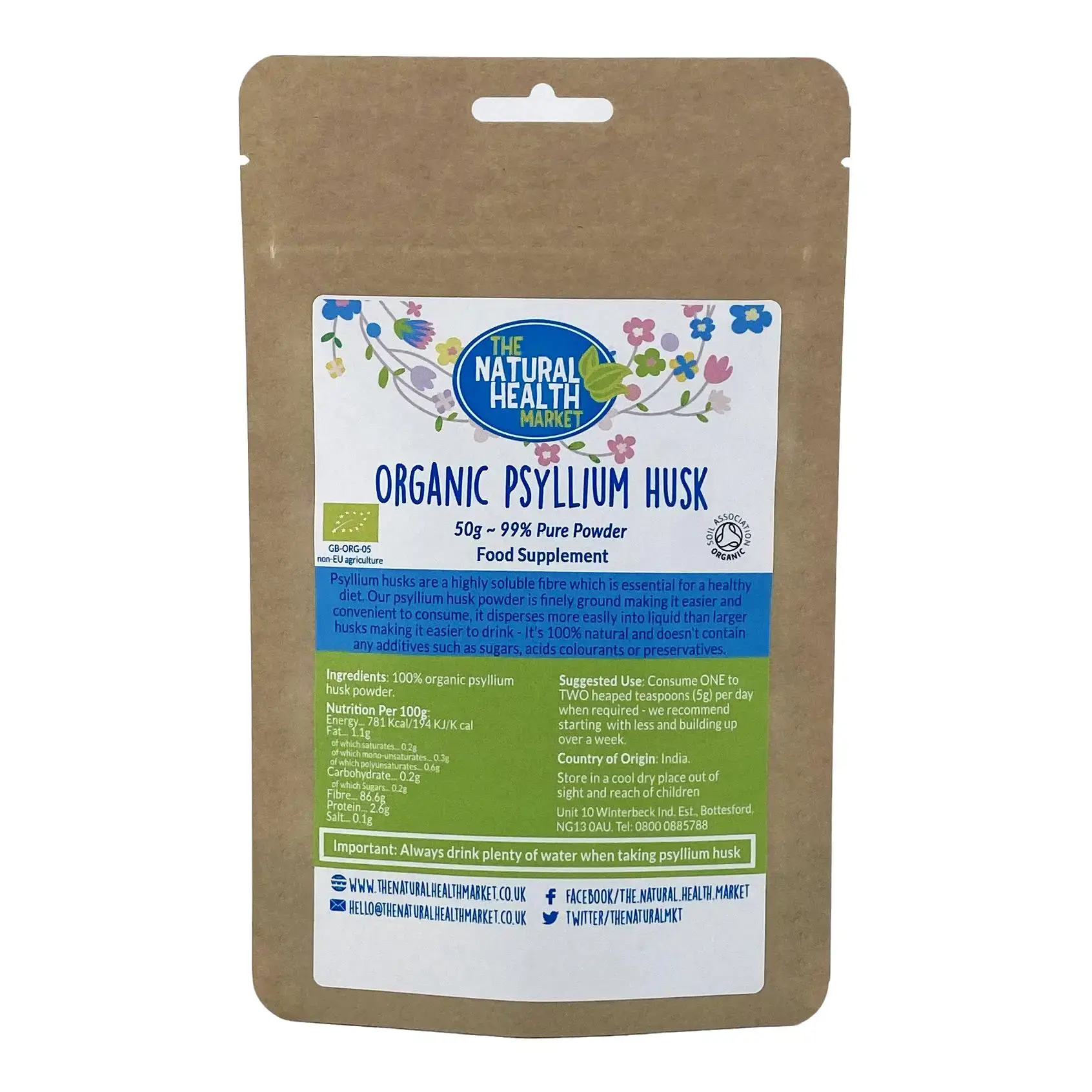 Organic Psyllium Husk Powder By The Natural Health Market - Natural Dietary Supplement - Optimum Fitness gut cleanse