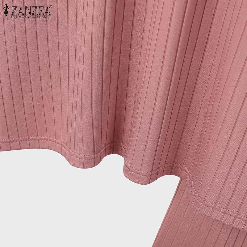 Product Introduction of Long Sleeve Blouse Wide Leg Pants Sets ZANZEA Women Matching Sets Solid Islamic Clothing Muslim Tracksuit Outifits 2PCS 22