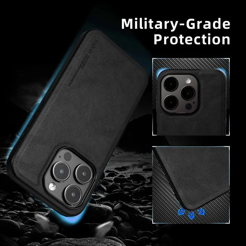 Leather Slim Case For IPHONE 11 12 13 14 15 16 Pro max Cover Military Grade Drop Protection, Non - Slip Anti - Fingerprint Soft PU Leather Scratch-Resistant Back Shockproof Mobile Phone Case Durable Protective Cellphone Casing 3
