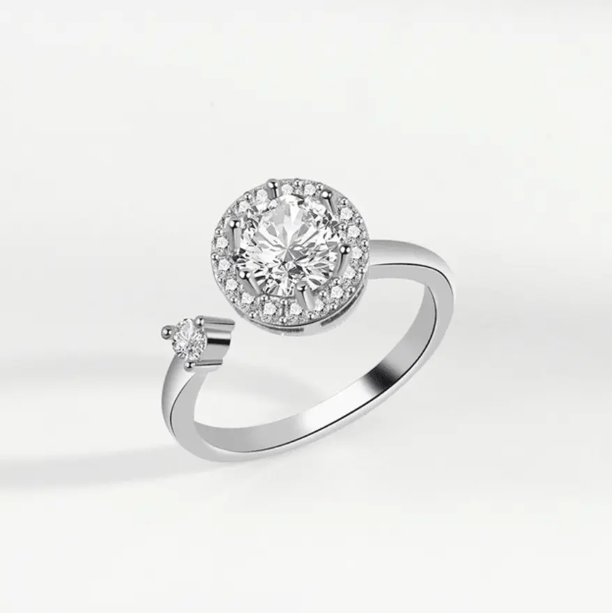 Olivia Round Diamond Spinner Ring / 925 Sterling Silver Birthday Daily Engagement Anniversary