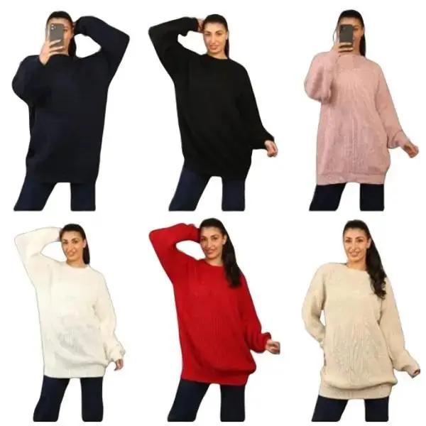 Women Knitted Sweater Ladies Long Sleeve Over sized Chunky Knit Baggy Jumper Top Comfort Knitwear Womenswear Casual Chic Essential Everyday Fit Lightweight Jeans Oversized Rose Style Knitting Basic Crewneck Minimalist