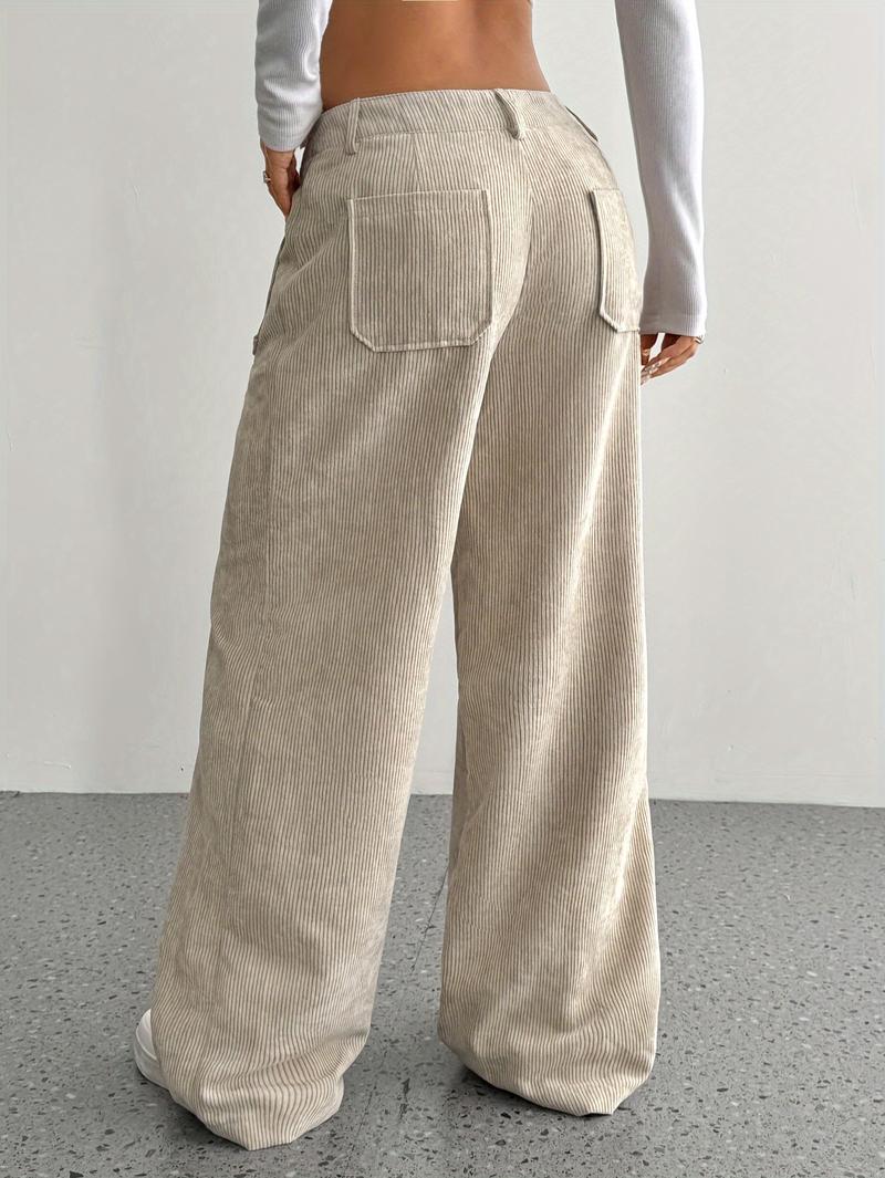 Product Introduction of Comfortable 1pc Women's Wide Leg Corduroy Pants, Solid Pattern, Polyester, Four Seasons, Adult Fit, Woven Fabric 1