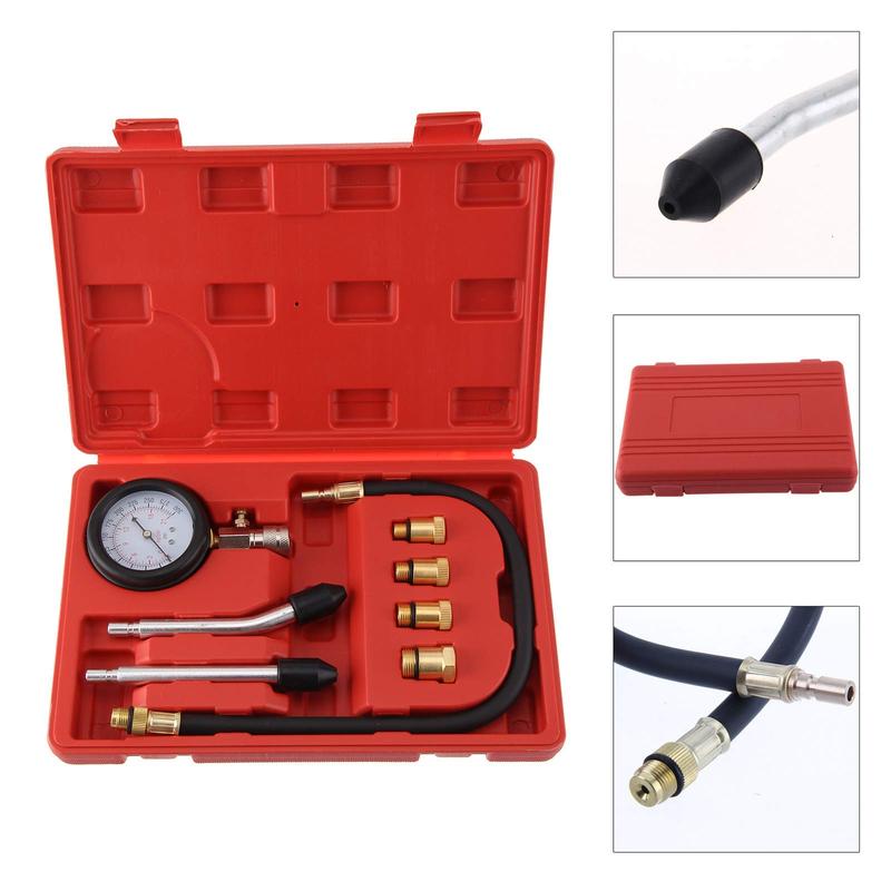 GoDyna Compression Tester Petrol Engine Compression Test Kit Automotive Petrol Pressure Gauge Diagnostic Tool with Plastic Case for Vehicles and Motorcycles 3