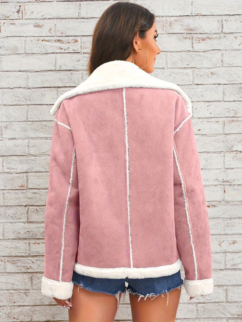Product Introduction of Elegant Faux Fur-Lined Winter Jacket for Women - Cozy, Machine Washable with Pockets, Solid Color, Lapel Collar 1