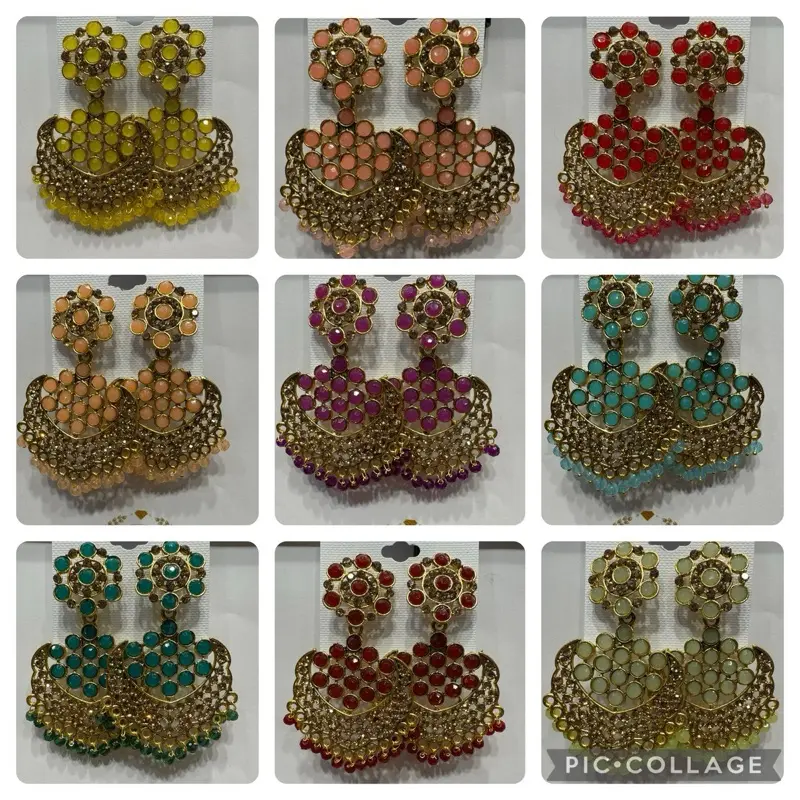 E1928 Mix Earrings Stone Colours Gold Party Wear Gift Asian