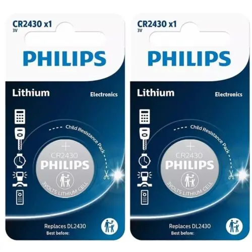 2 x Philips CR2430 Lithium Coin Cell Battery DL2430 3V