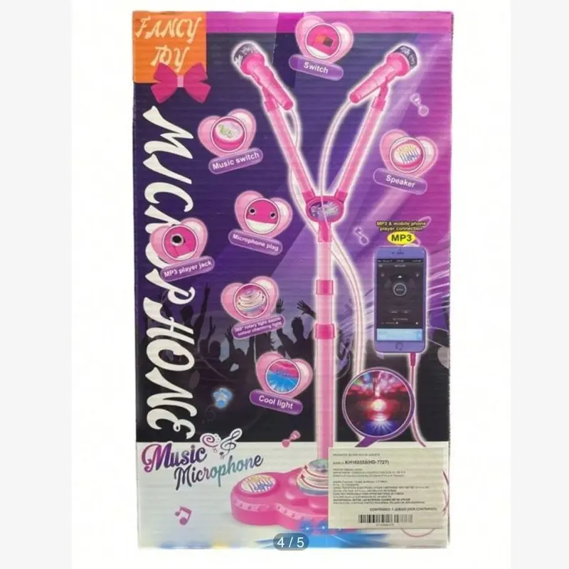Toy Microphone 2 Karaoke Big singing music set - Height Adjustable - Sound Output and Lights - Clear Sound Christmas gift 4