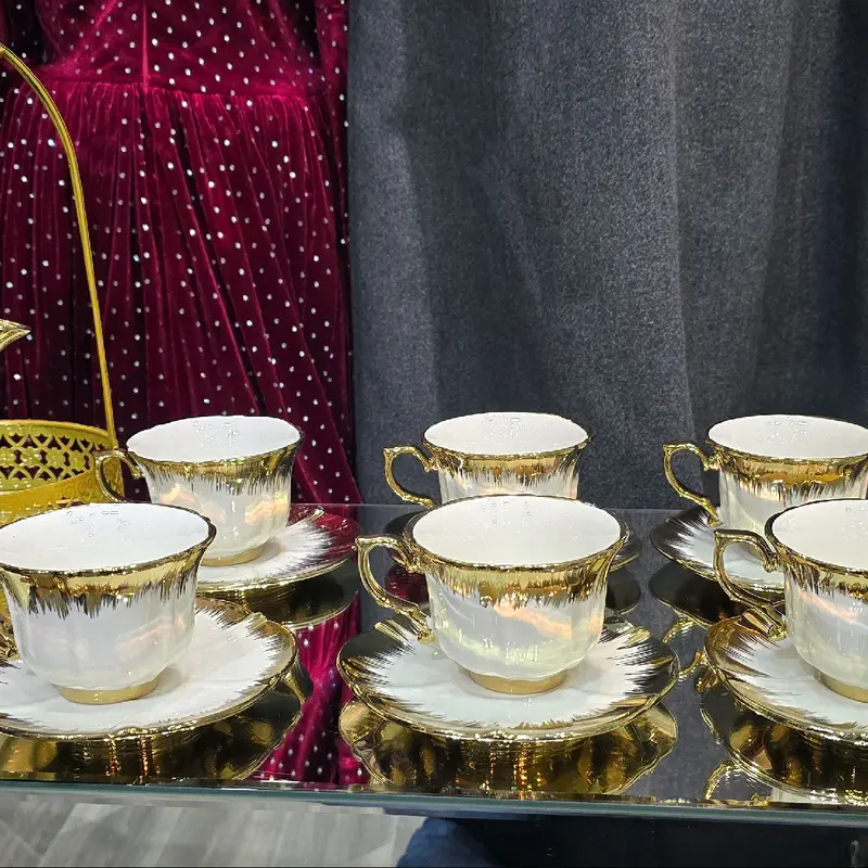 Elegant Turkish Ceramic Tea Set with Golden & Silver Accents and Stand for Tea Lovers - Teacup 4