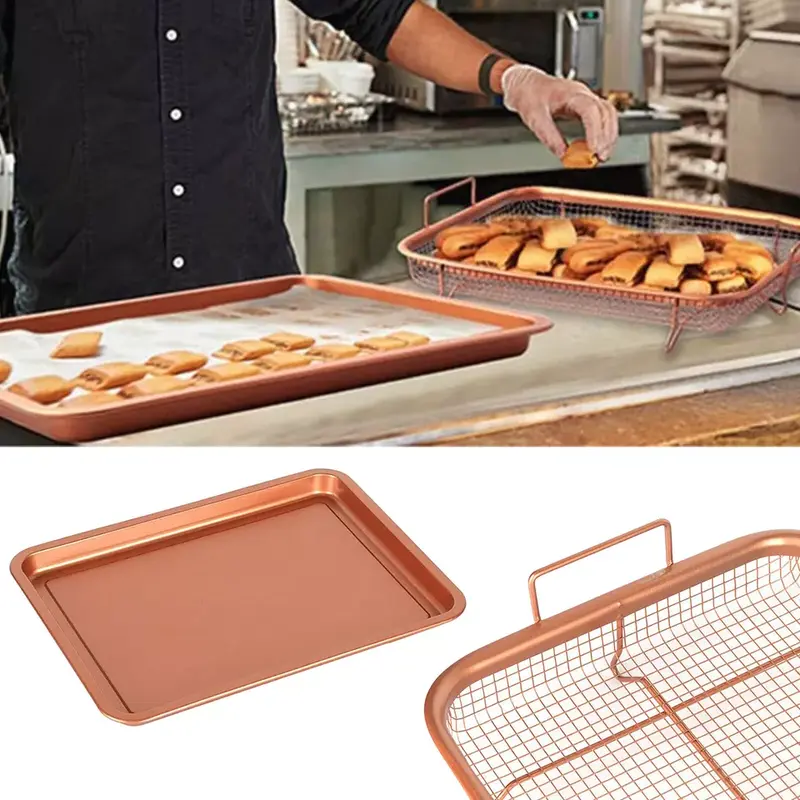 Copper Crisping Tray Copper Crisper Non-Stick Oven Mesh Baking Tray Chips Basket Non-stick,Oven-safe,Crispy Results,Easy Cleaning,Even Heating Bakeware 4