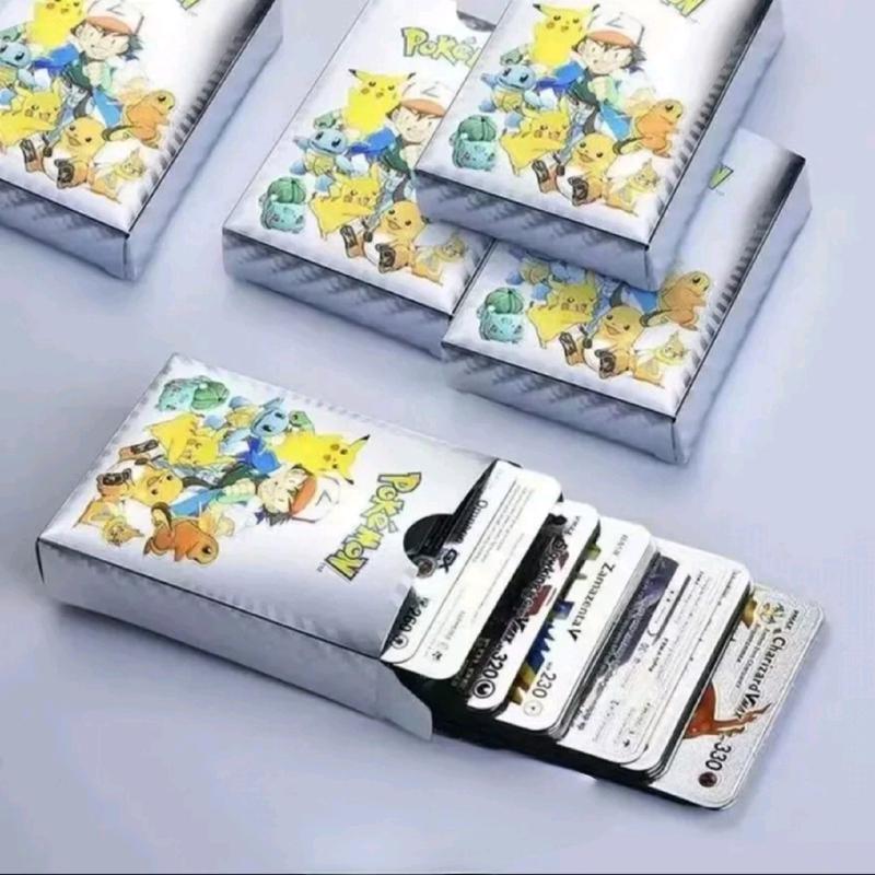 Pokemon Silver Foil Cards -  Pack Of 55 Pcs TCG Deck Gold Foil Assorted Card Educational Gift Set Boys Girls Multicoloured Musical Game 4