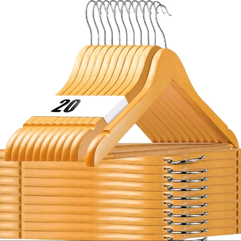 Wooden Coat Hangers Suit Garments Clothes Wood Hanger Trouser Bar Set 10/20/40 - Home Organizer - Hanging, Organiser 1