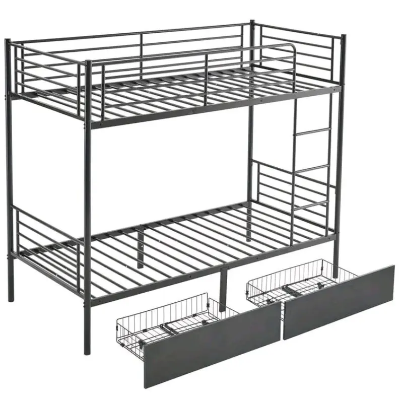 A Must for the Bedroom: 96.01cm Double Metal Loft Bed Frame with 2 Storage Drawers and Guardrail 4