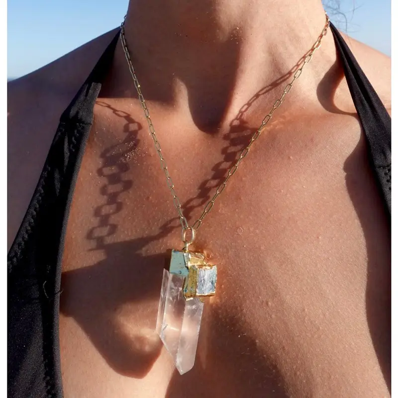 Sabrina Clear Quartz Pendant Women's Necklace with Aquamarine Touch 2