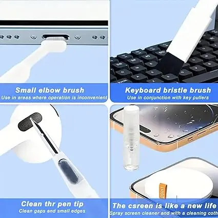 Mobile Cleaning Kit 20-in-1 Multifunctional Electronic Gadgets Cleaning Kit | Cleaning Set for Keyboard, Laptop, AirPods, Phone, Camera, Earbuds, Screen – Tools with Brushes, Spray Bottle, Keycap Puller, Air Blower, Cloth – All-in-One Tech Cleaner Set 5