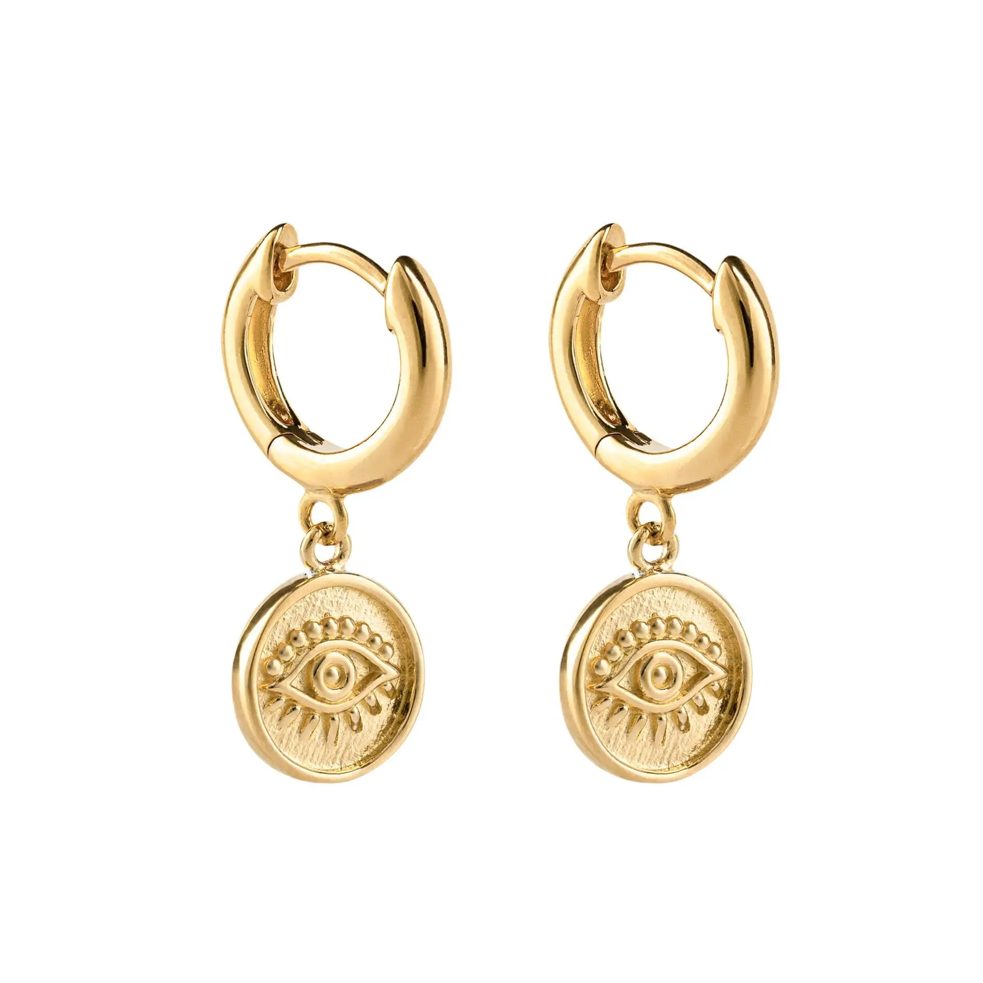 EVIL EYE YELLOW GOLD SILVER PLATED HUGGIE EARRINGS