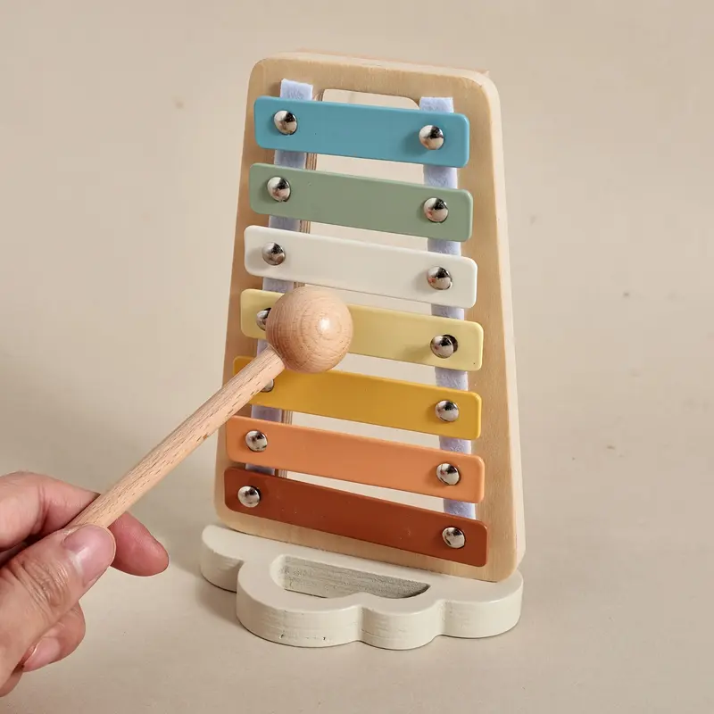 Wooden Early Education Music Cloud Piano Toy with Sun Rattle and Moon-Shaped Hand Drum for Christmas, Halloween, Thanksgiving, and Birthday Gifts 1