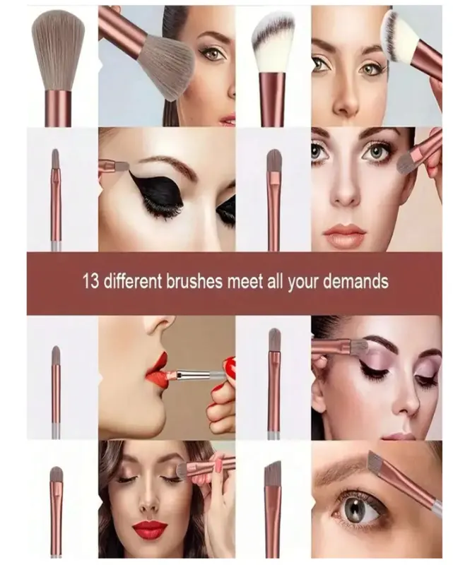 13pcs Makeup Brush Set with Bag - Soft Eyeshadow, Liquid Foundation, Blush Brushes for Beginners - Cosmetic 5