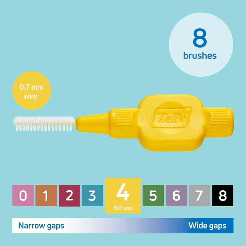 TePe Interdental Brush, Original, Yellow, 0.7mm/ISO 4, 8pcs, efficient Cleaning Between Teeth, Plaque Remover and Dental flosser for Small Gaps Oral Pack Comfort Cleanser 1