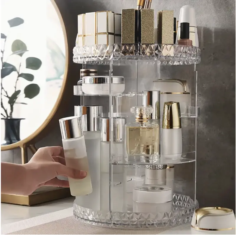 360 Rotating Makeup Organizer Adjustable Layers Makeup Storage Rack for Perfumes Skincare Cosmetic Storage Rack for Bathroom Bedroom Dresser Adjustable Boxes 1