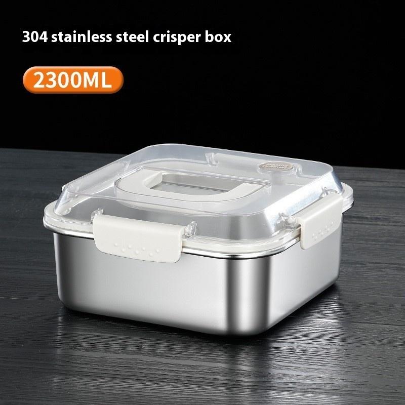 304 Stainless Steel Crisper Square Lunch Box With Handle Rectangle Tableware 8