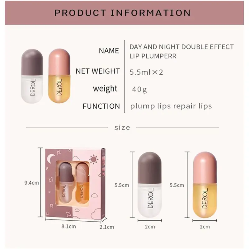 2PCS Lip Plumper Set, Natural Hydrating Lip Enhancer and Lip Care Serum, Day & Night Care for Plumping and Moisturizing Lips, Double Effect Lip Gloss, Lip Enhancer For Fuller Hydrated Beauty Lips 5