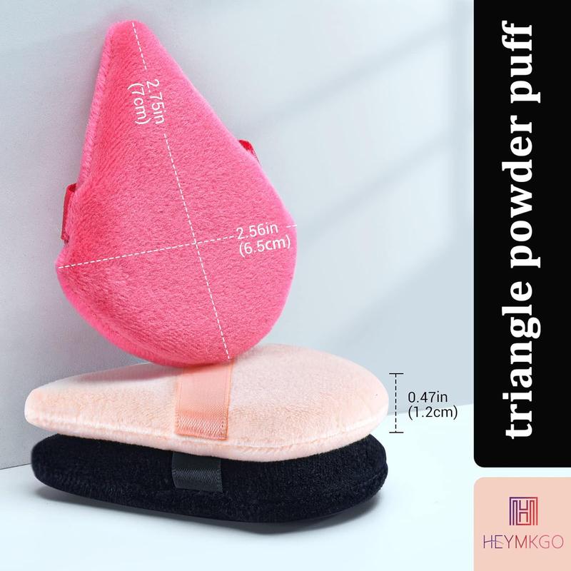 Powder Puff - 4 Pcs Triangle Velvet Makeup Puffs with Strap, Dual-Use Wet & Dry Sponge for Pressed Powder, Reusable Face Cosmetic Applicators for Cleansing and Setting Makeup 2